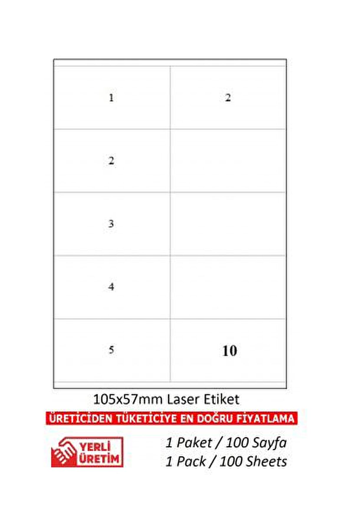 A1Etiket Tw-2610 Ebat 105 x 57 Lazer Etiket  1 A4 Sayfada 10 Etiket